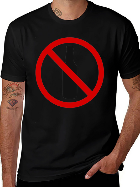 No Alcohol T-Shirt - Black Crew Neck Novelty Tee