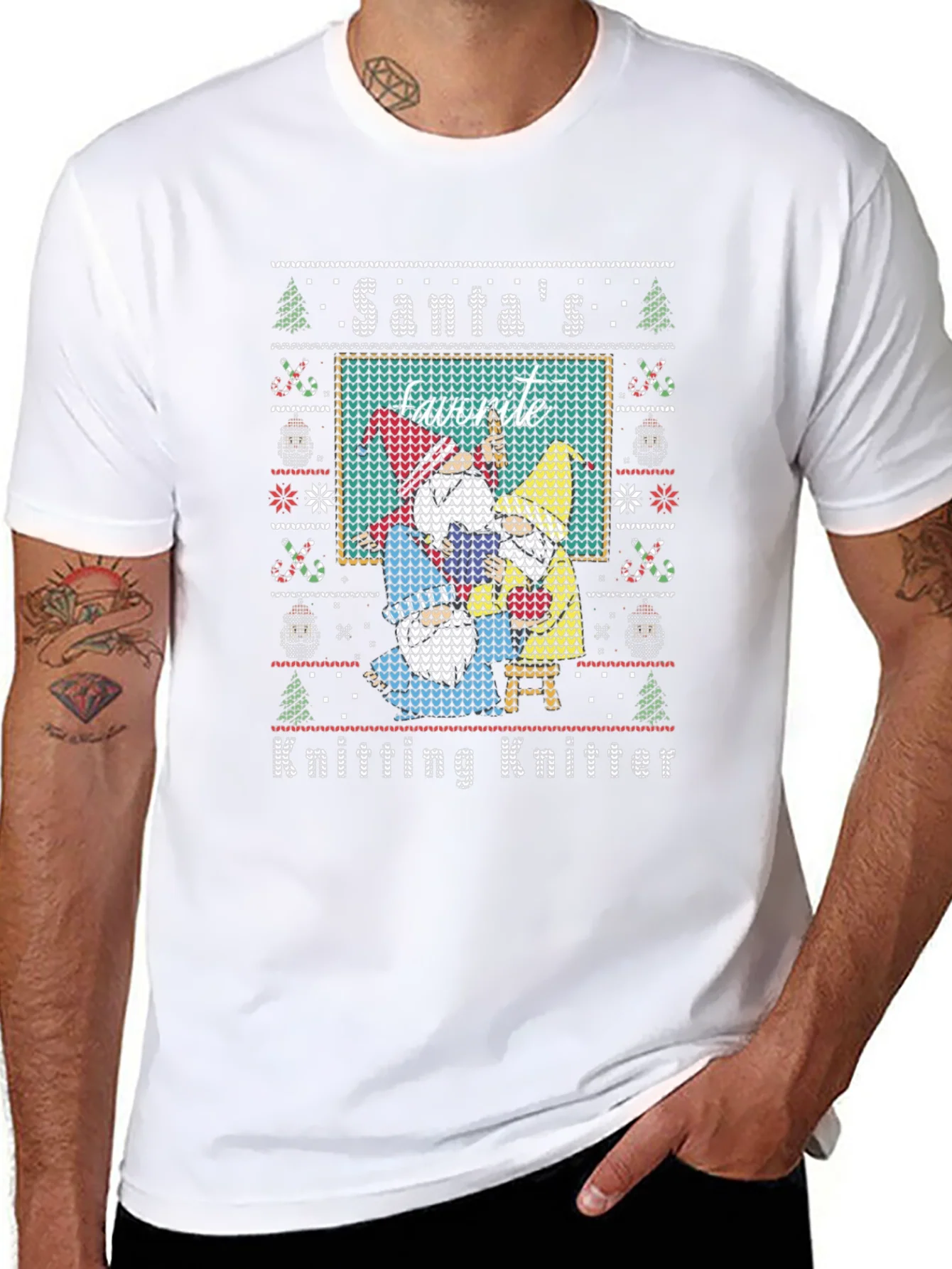 Santas Favorite Knitting Knitter Ugly Christmas T-Shirt