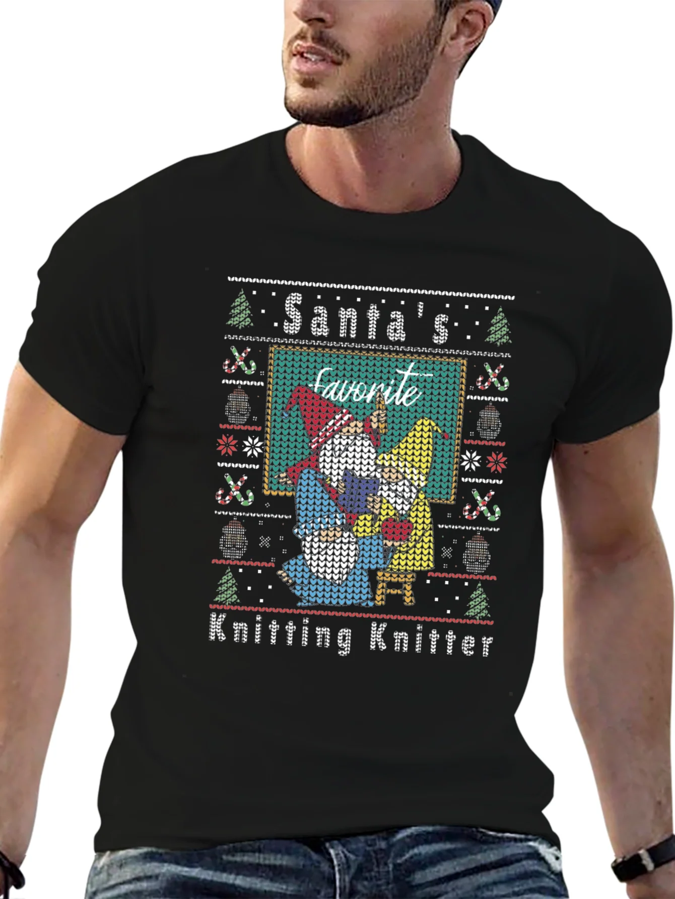 Santas Favorite Knitting Knitter Ugly Christmas T-Shirt