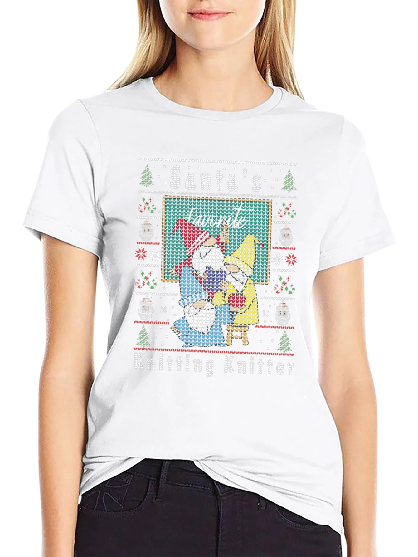 Santas Favorite Knitting Knitter Ugly Christmas T-Shirt