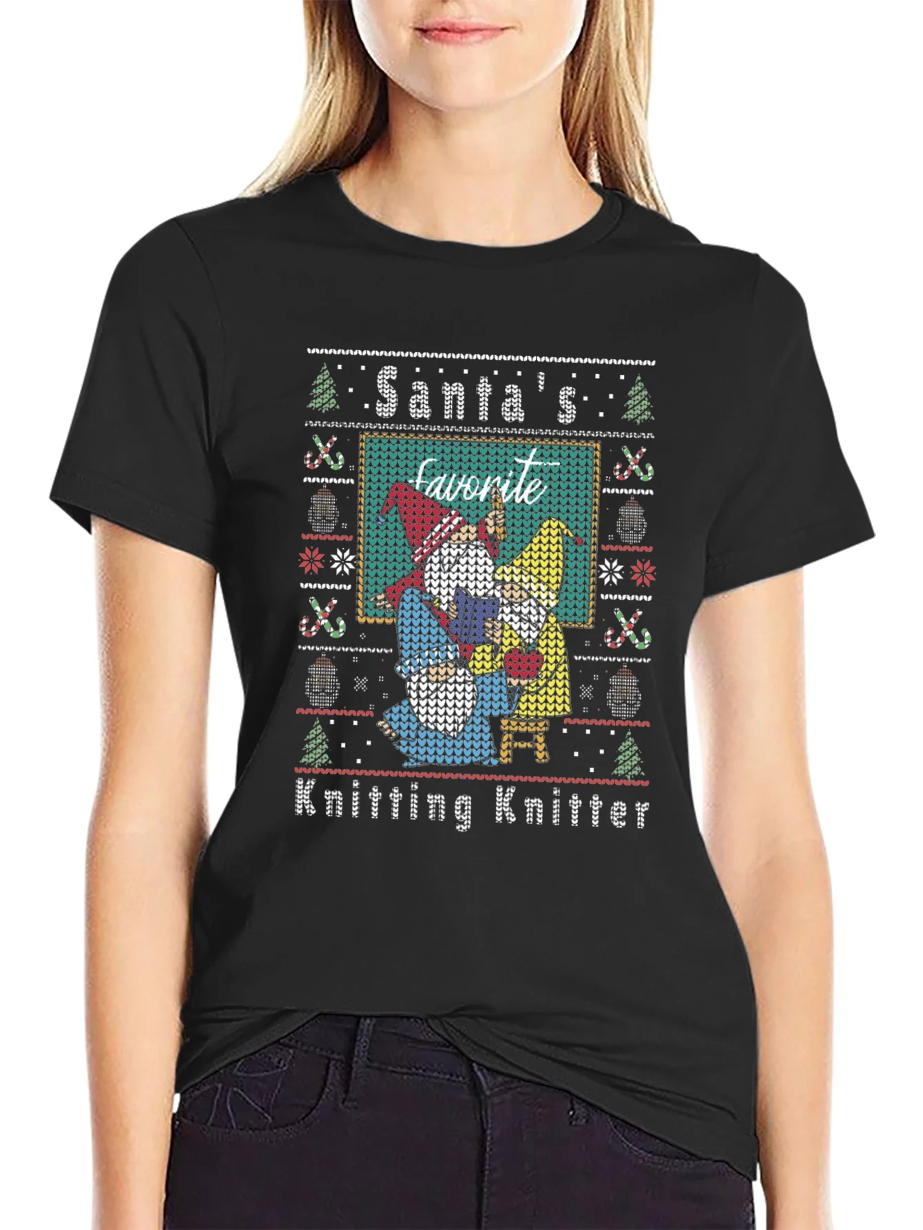 Santas Favorite Knitting Knitter Ugly Christmas T-Shirt