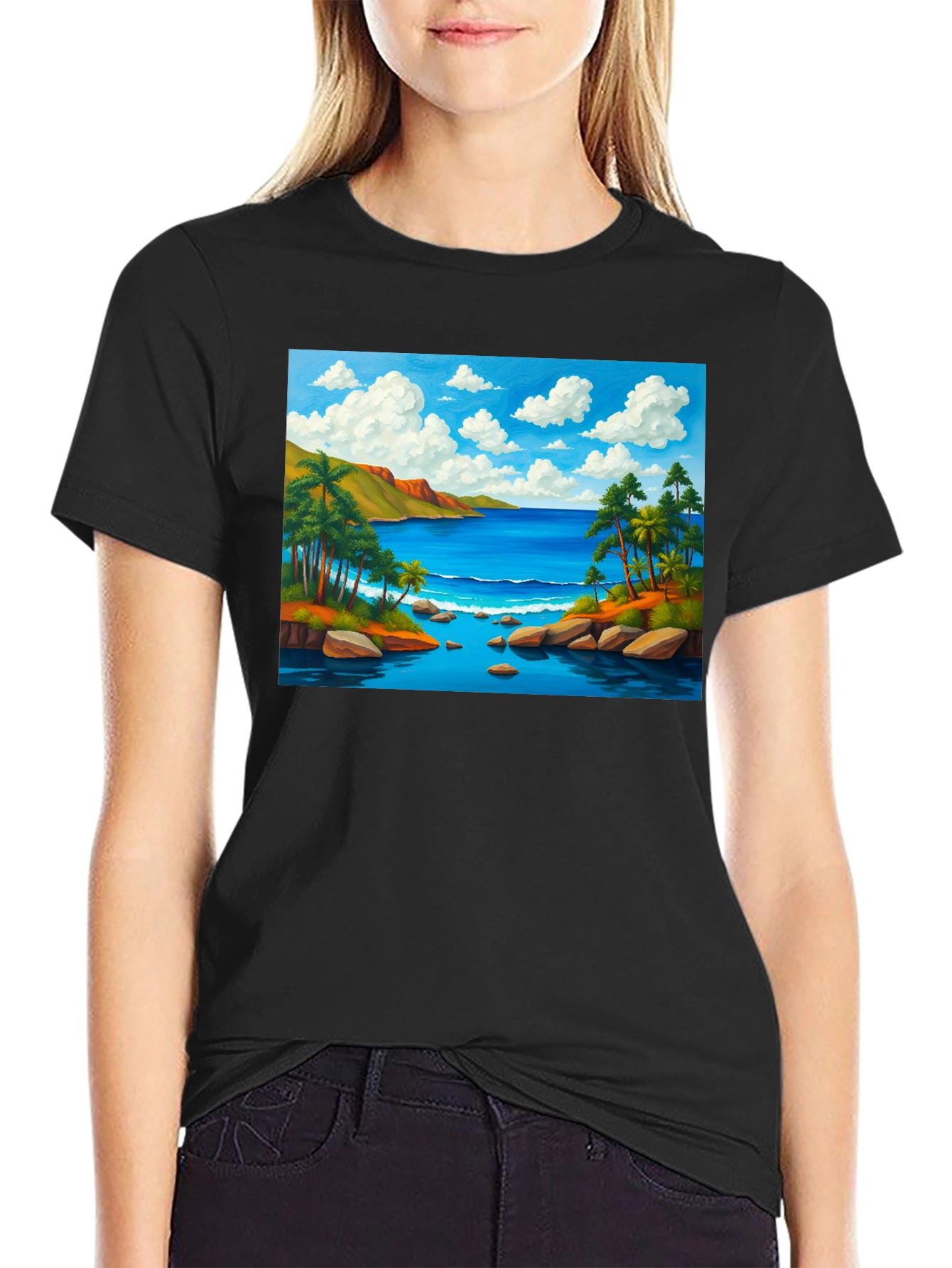 Tropical Beach T-Shirt - Black