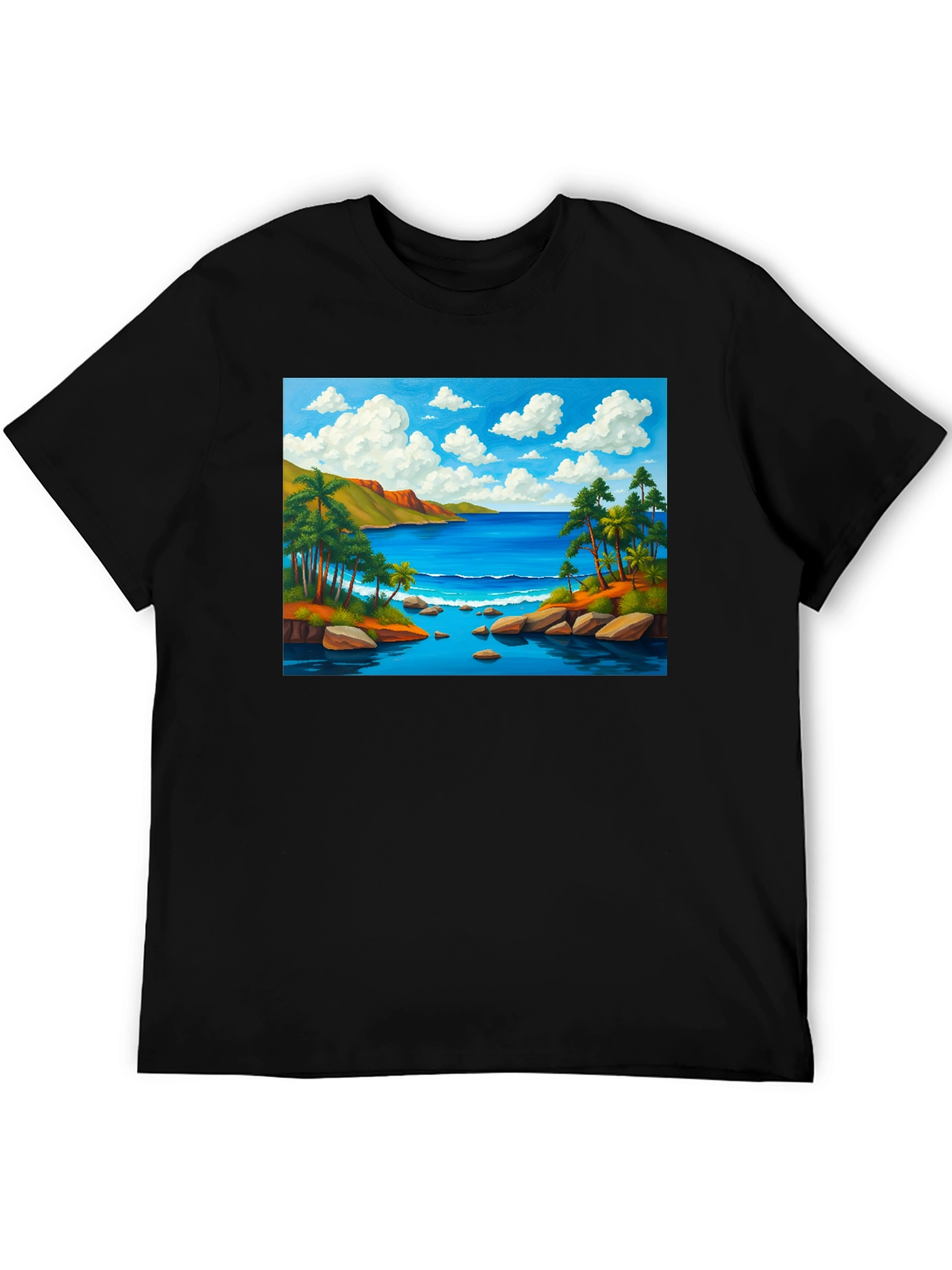 Tropical Beach T-Shirt - Black