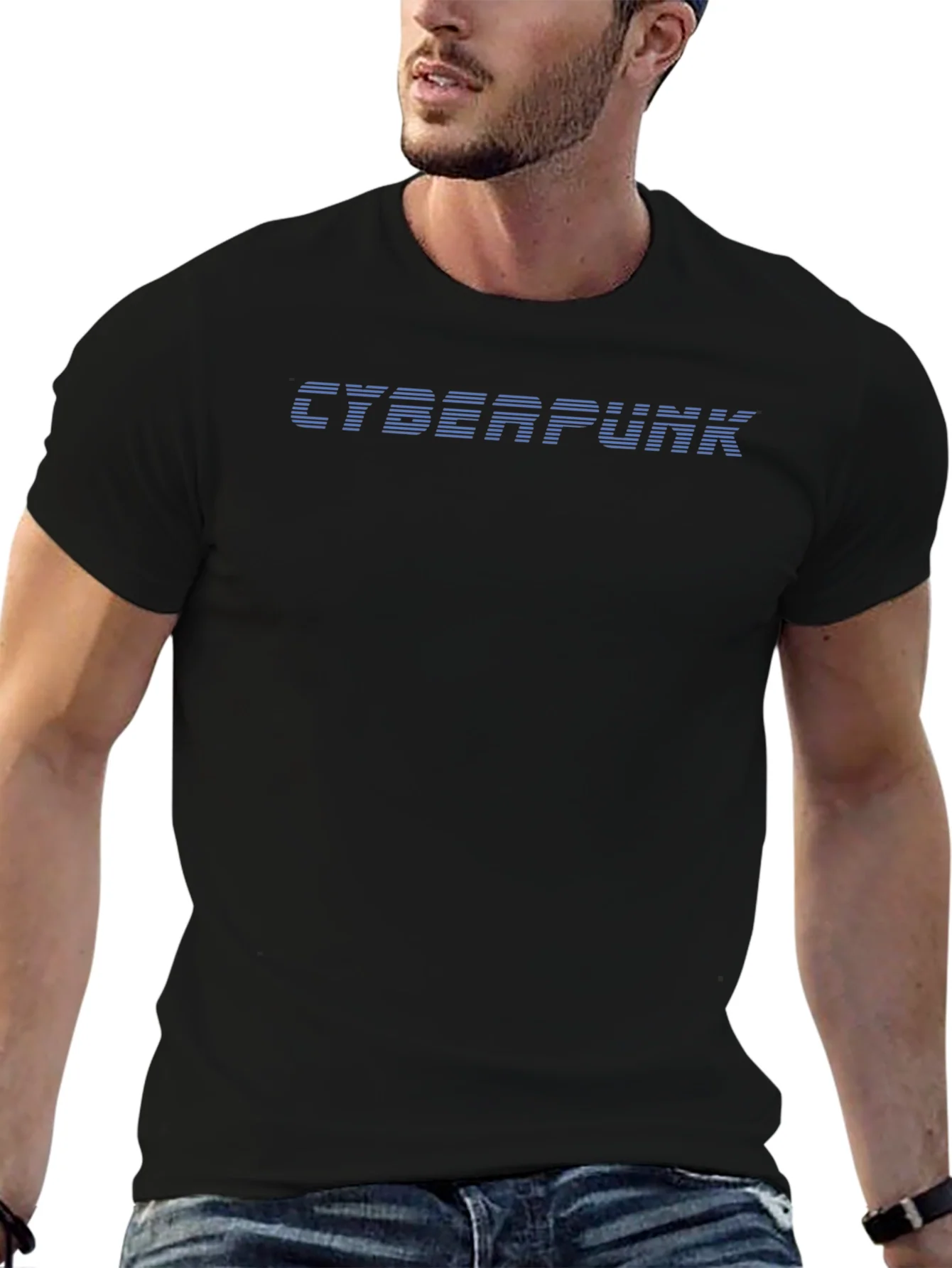 Cyberpunk Graphic Tee - Black Crew Neck T-Shirt