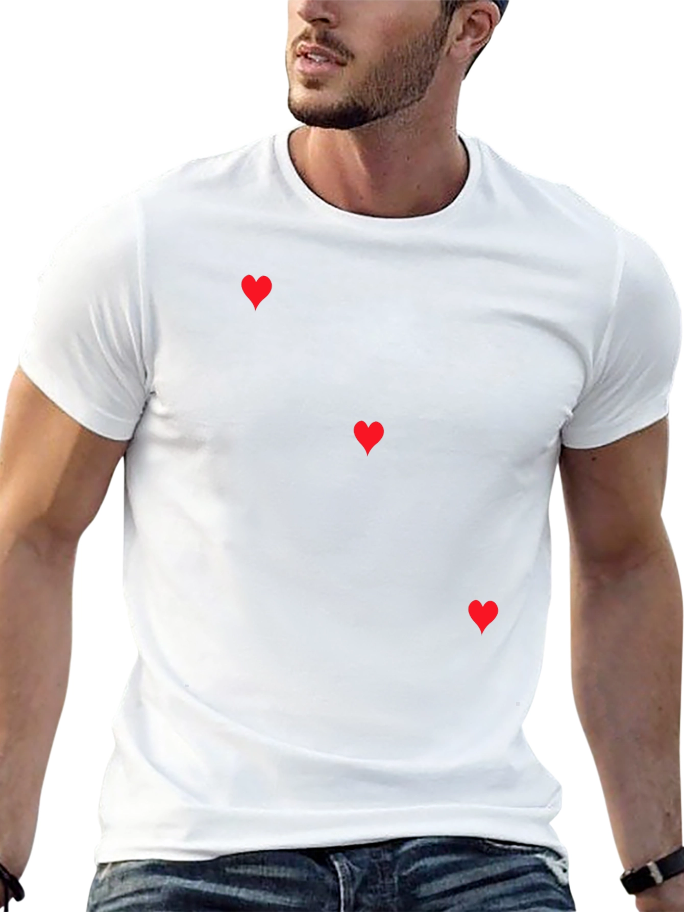 Mens Black T-Shirt with Red Hearts Design