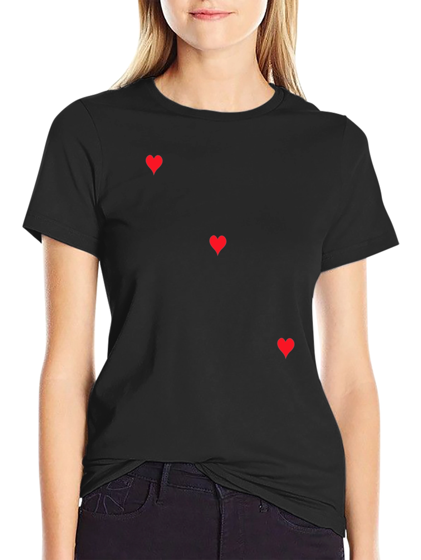 Mens Black T-Shirt with Red Hearts Design