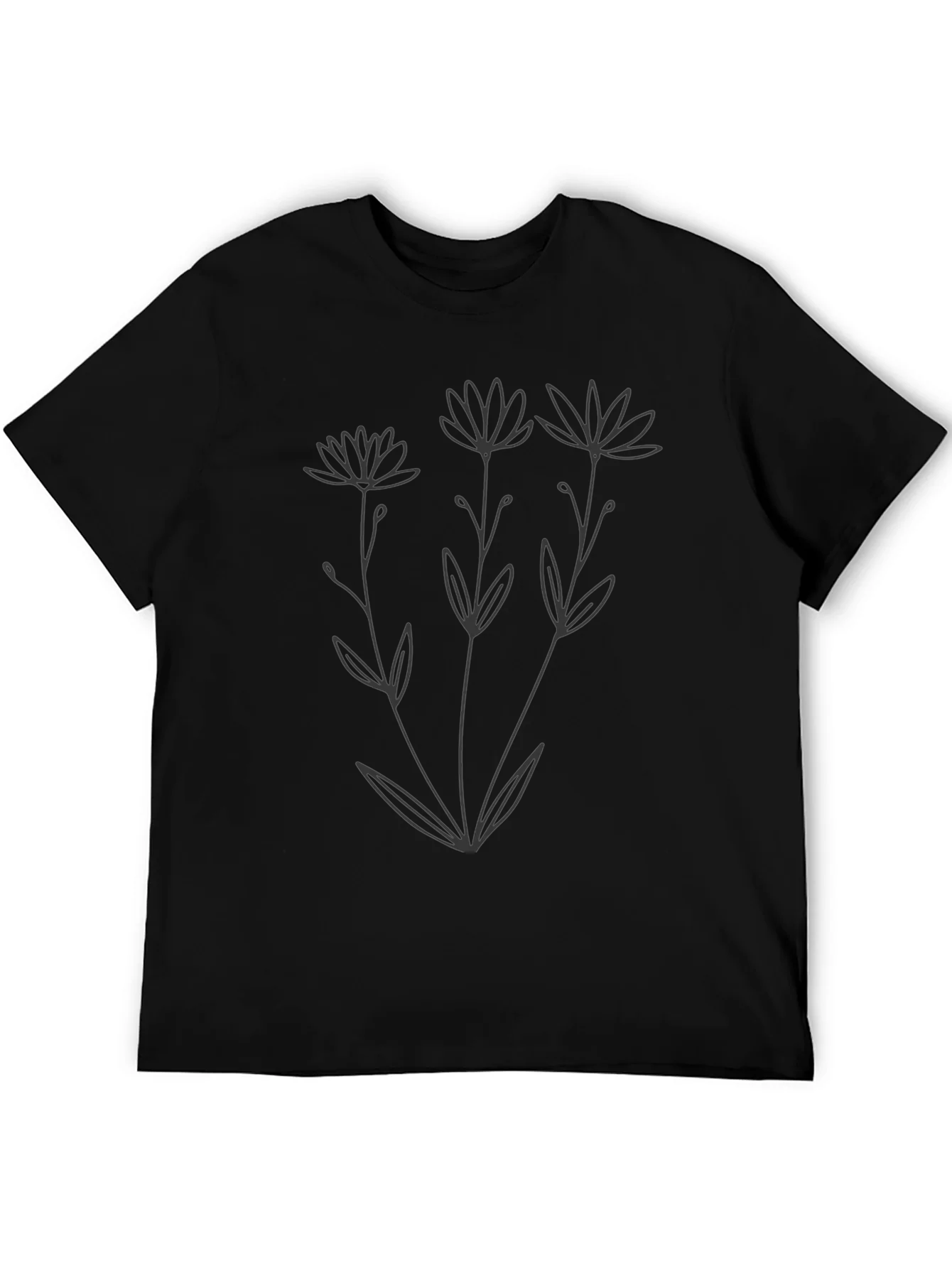 Minimalist Floral Graphic Black T-Shirt