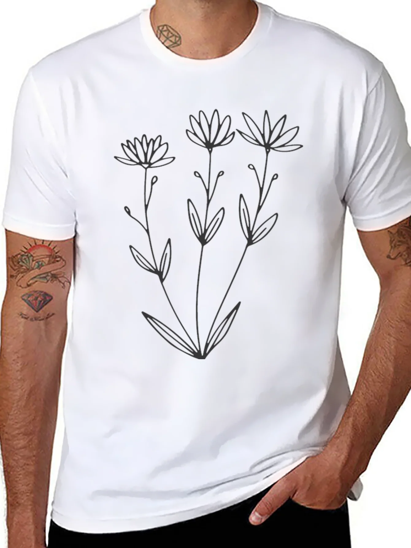 Minimalist Floral Graphic Black T-Shirt