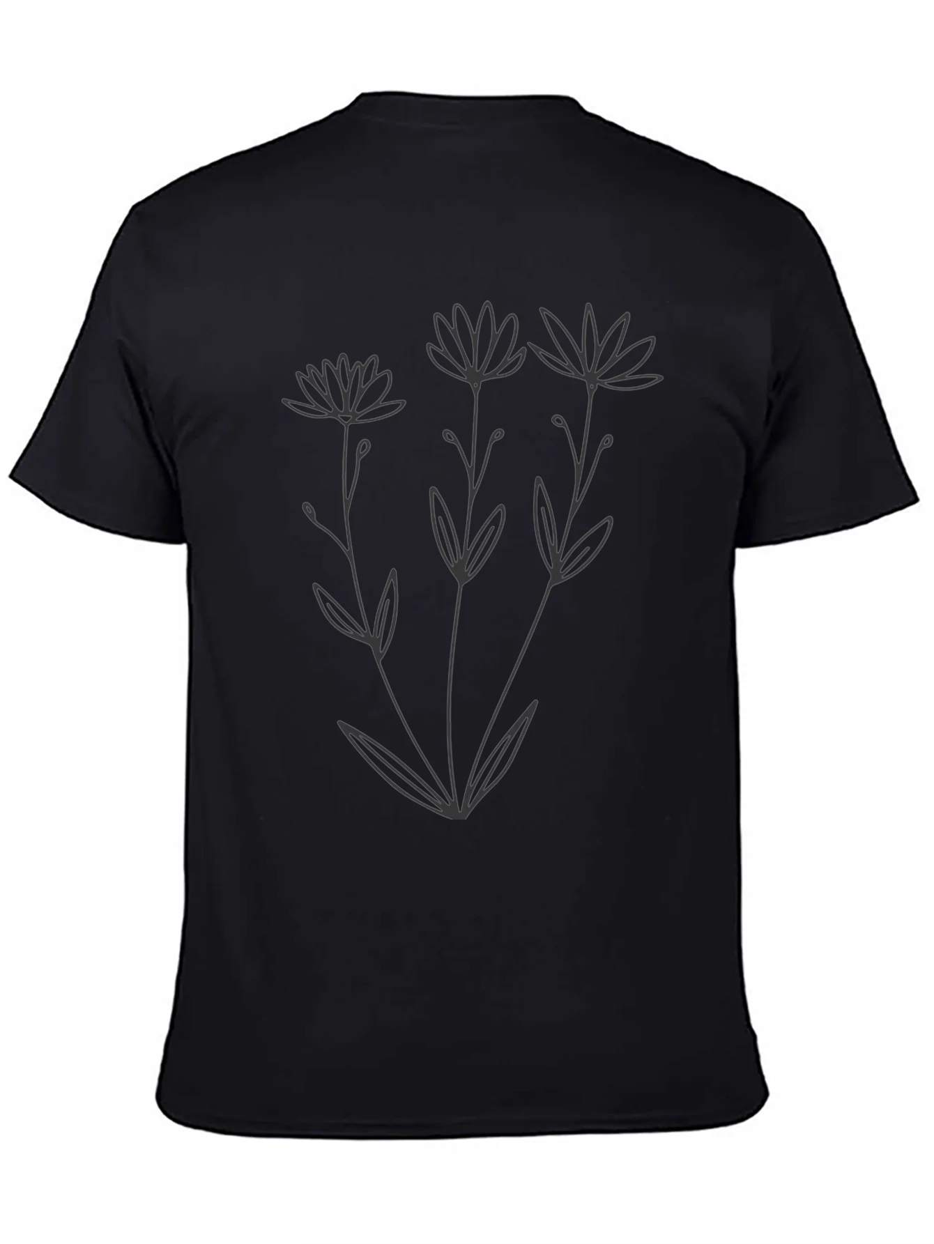 Minimalist Floral Graphic Black T-Shirt