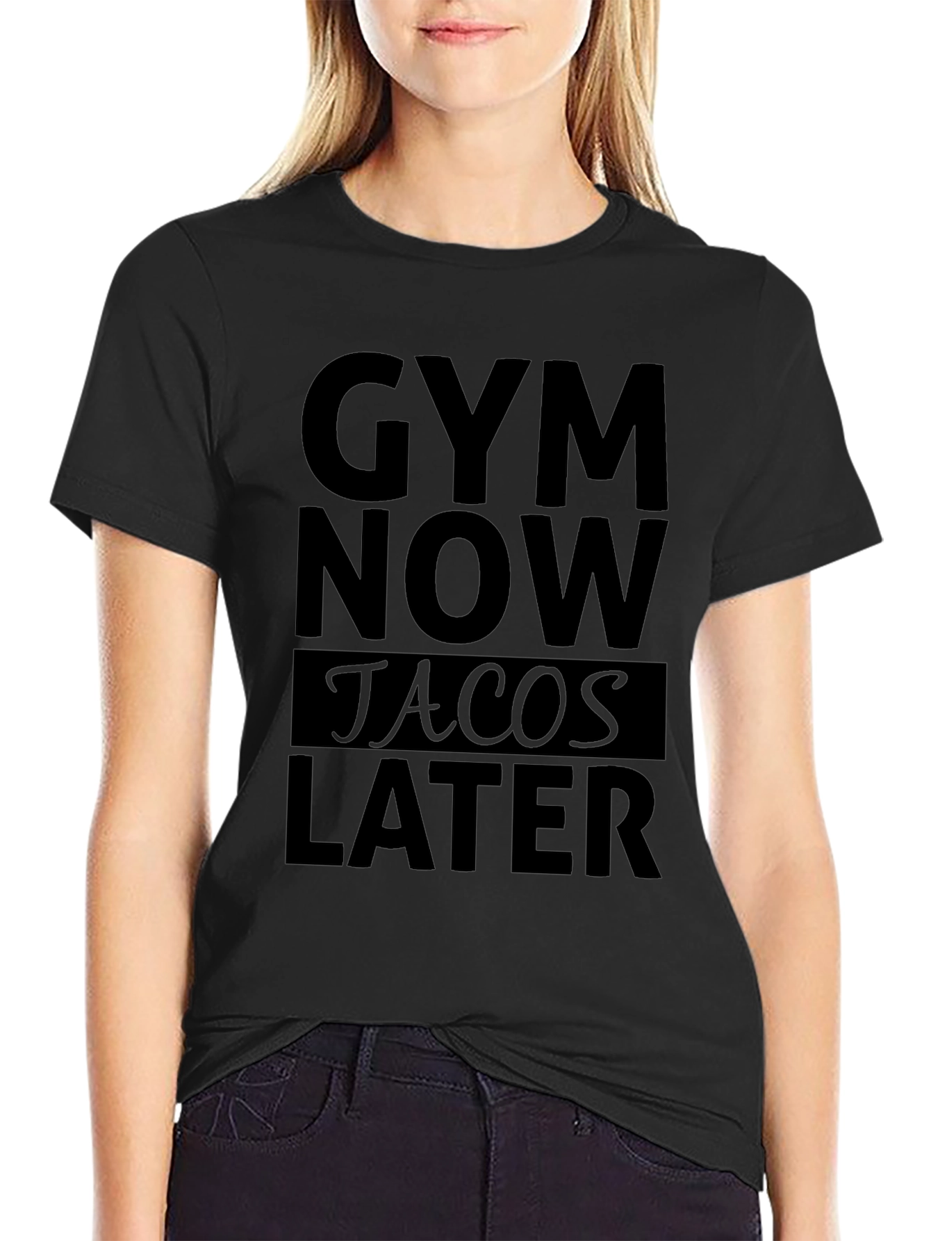 Gym Now Tacos Later Black Graphic T-Shirt