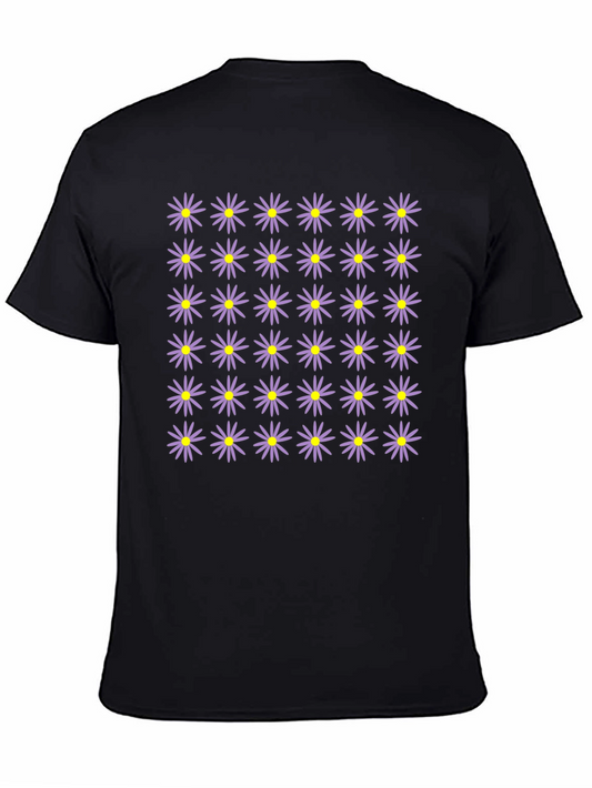 Floral Pattern Black Crew Neck T-Shirt