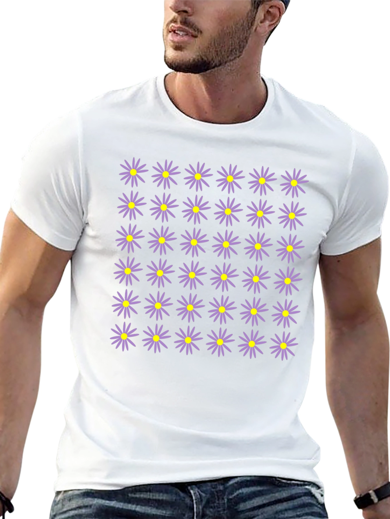 Floral Pattern Black Crew Neck T-Shirt