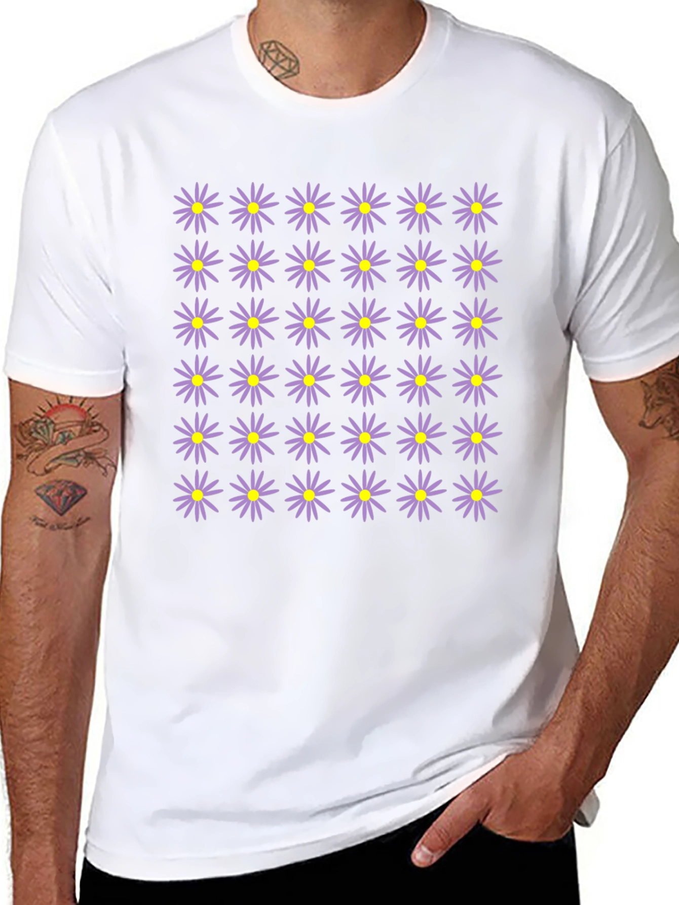 Floral Pattern Black Crew Neck T-Shirt