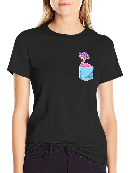 Flamingo Pocket T-Shirt - Tropical Bird Graphic Tee