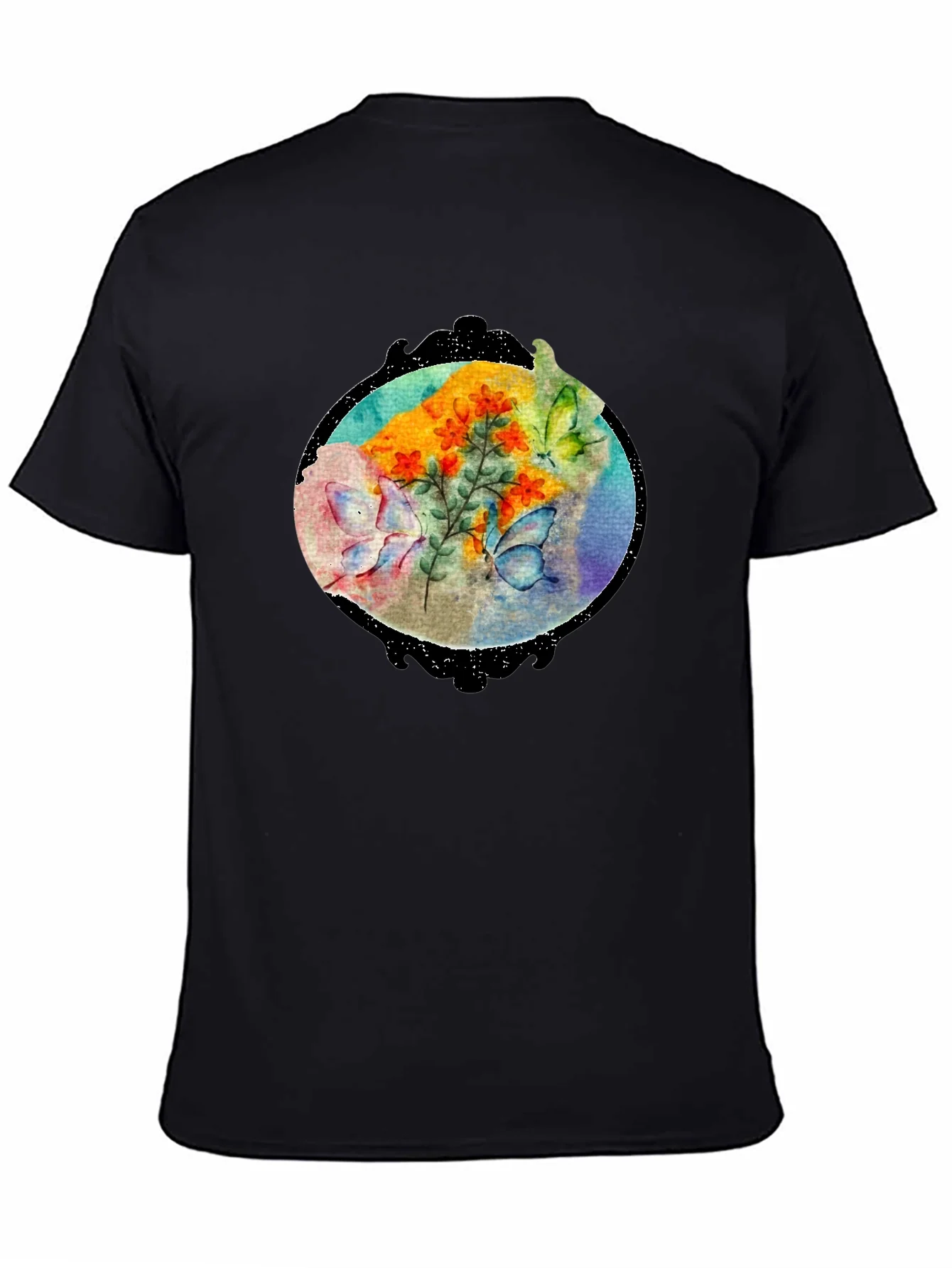 Butterfly Floral Black T-Shirt