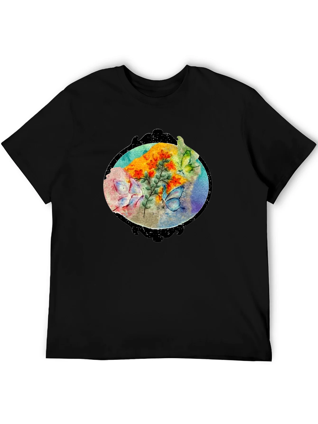 Butterfly Floral Black T-Shirt