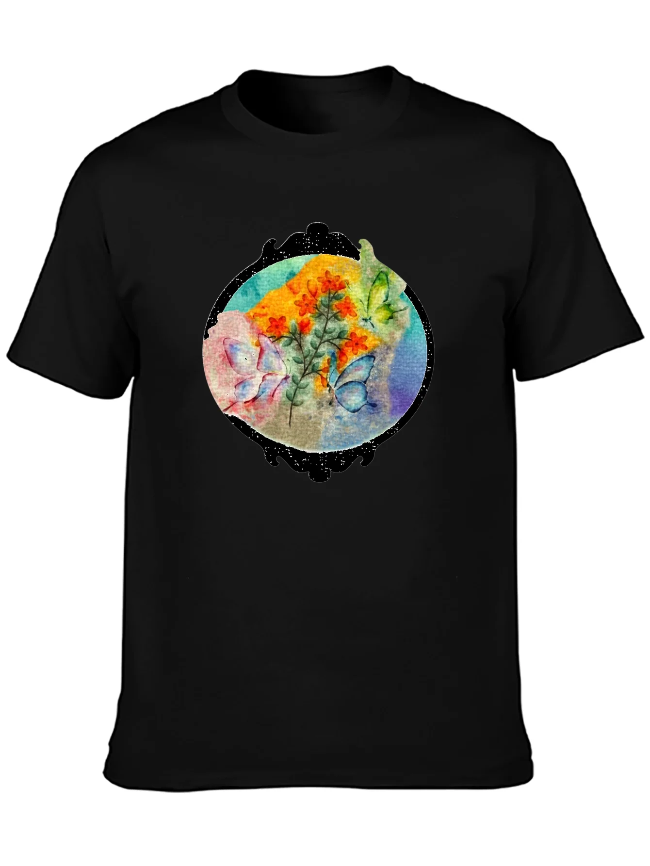 Butterfly Floral Black T-Shirt