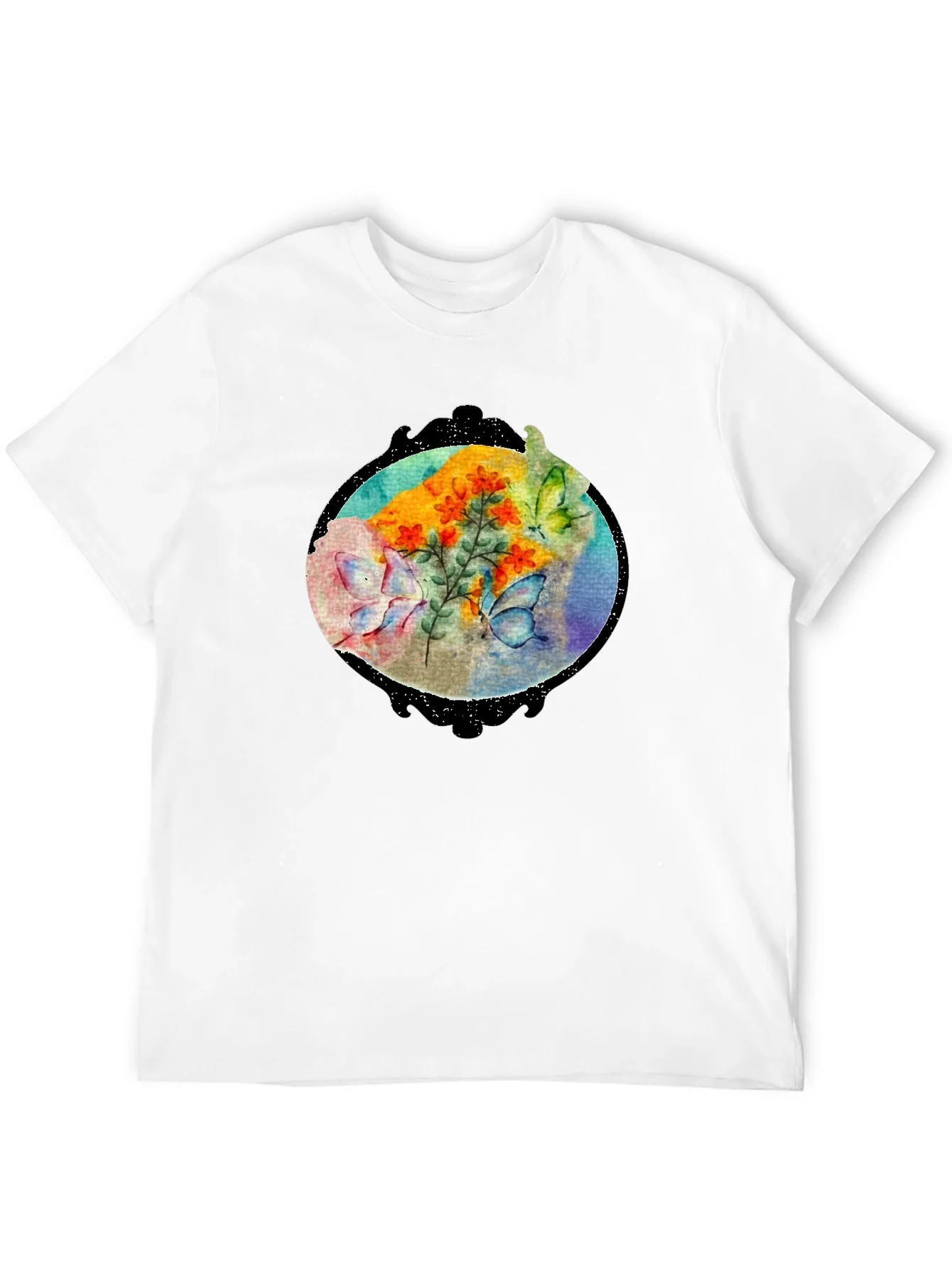 Butterfly Floral Black T-Shirt