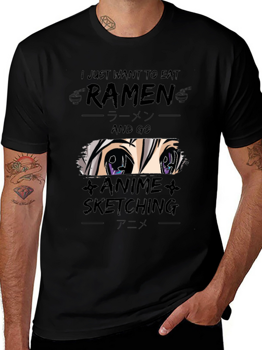 Ramen & Anime Sketching Black T-Shirt