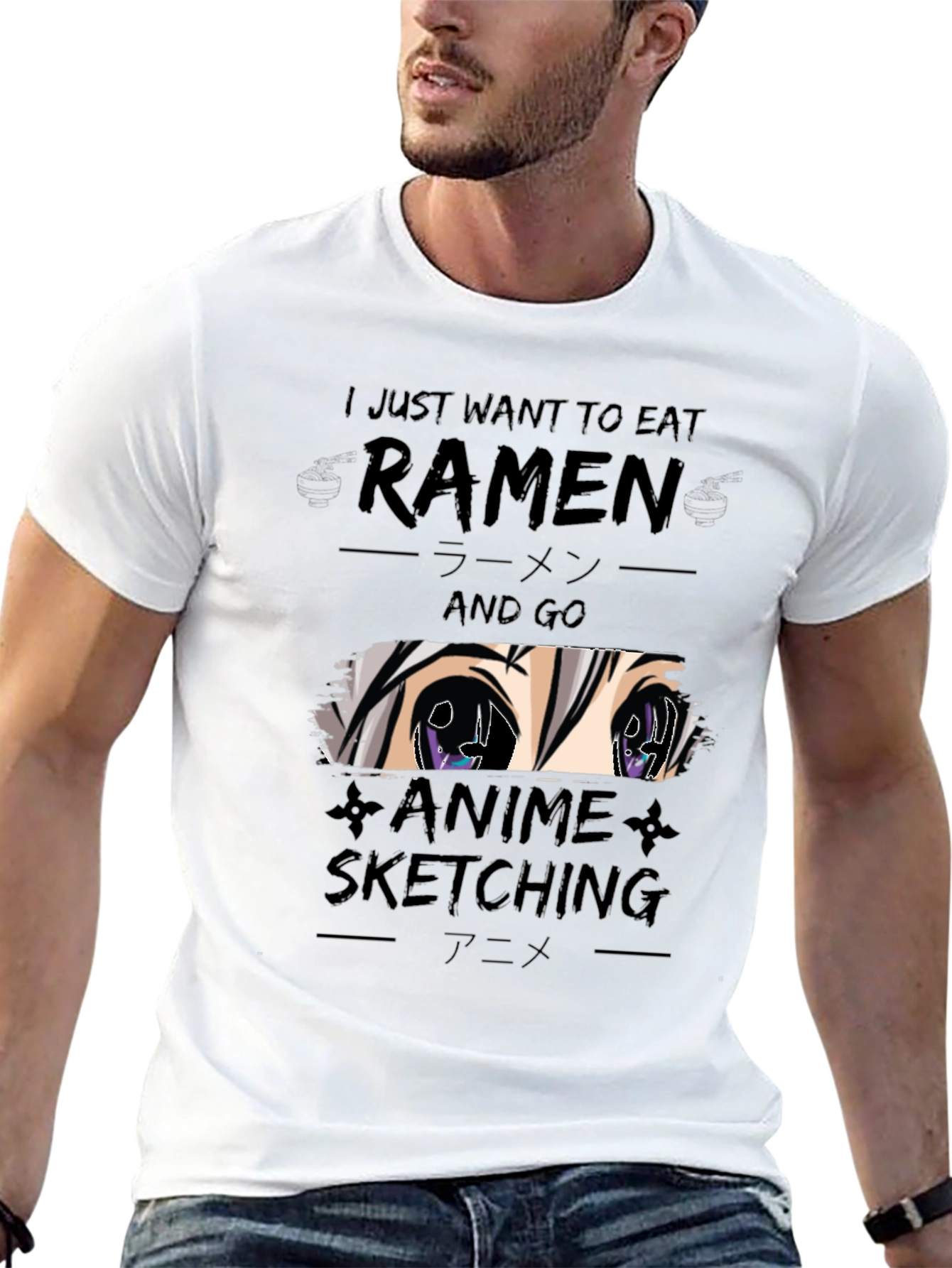 Ramen & Anime Sketching Black T-Shirt