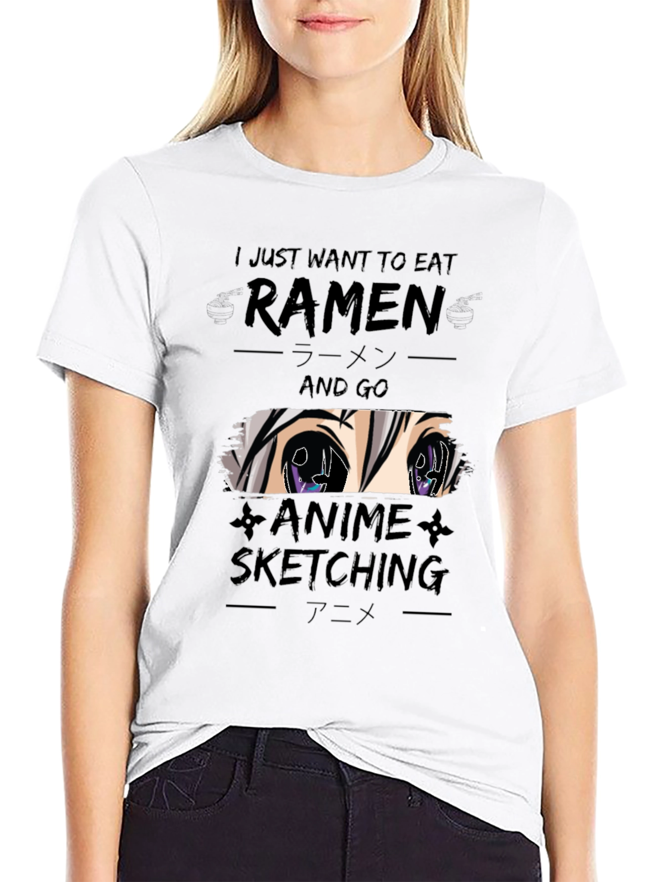 Ramen & Anime Sketching Black T-Shirt