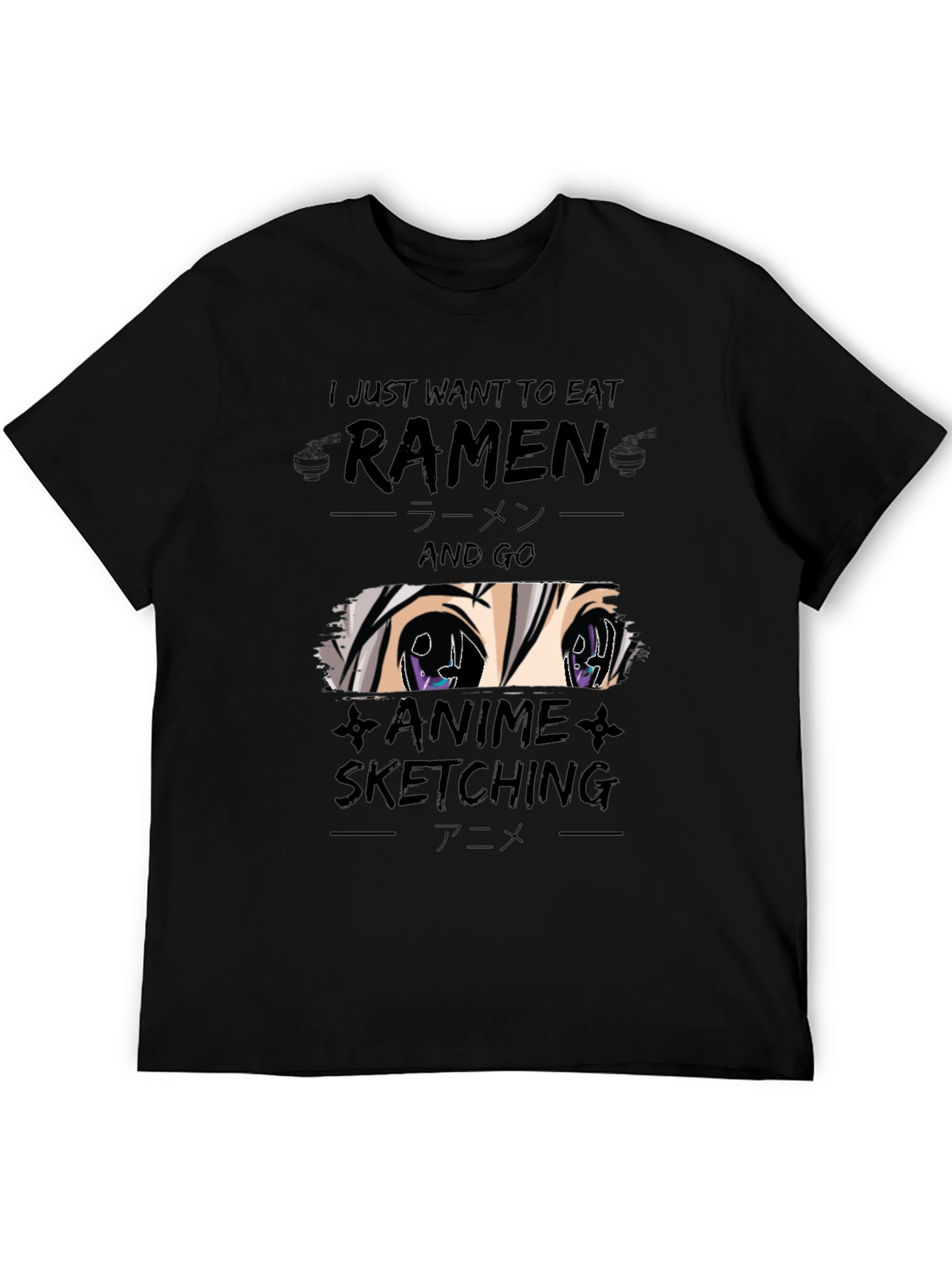 Ramen & Anime Sketching Black T-Shirt