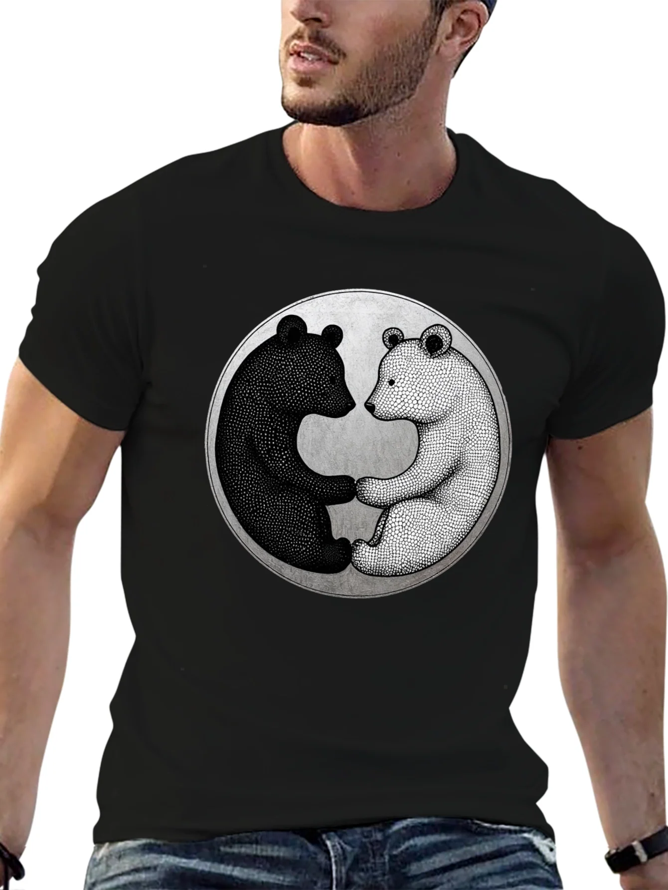 Yin Yang Bears Black T-Shirt