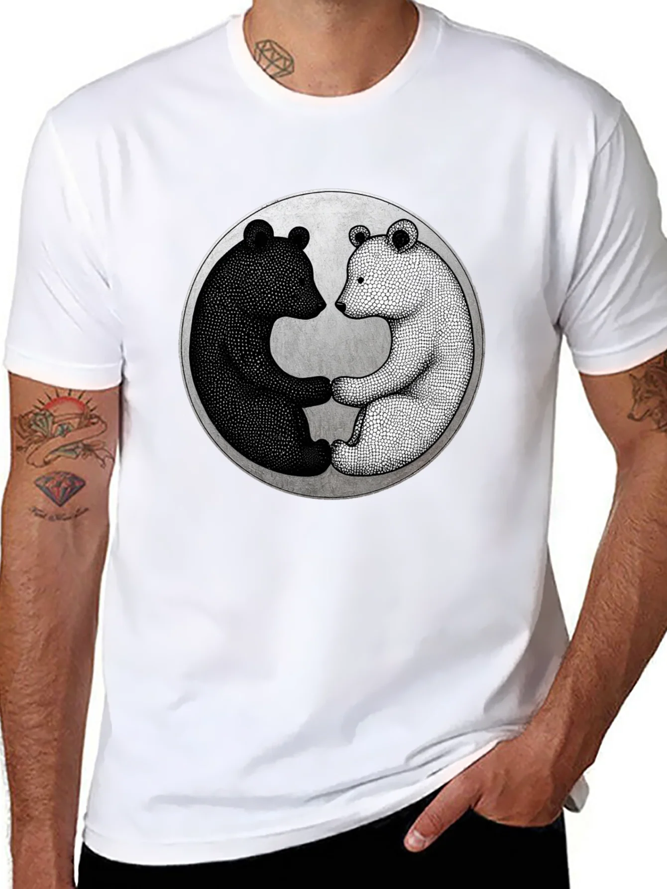 Yin Yang Bears Black T-Shirt