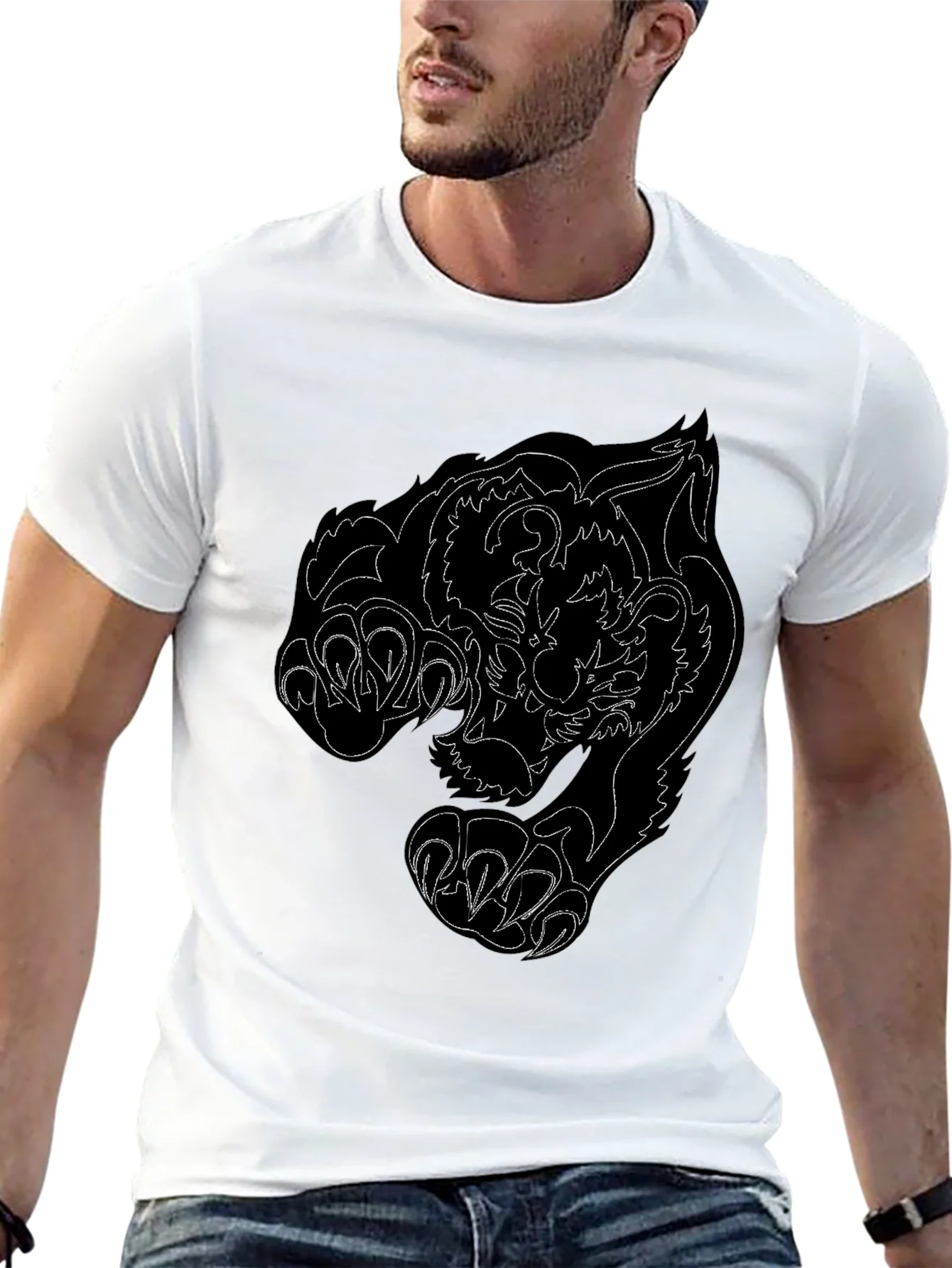 Black Tee with Fierce Tiger Graphic