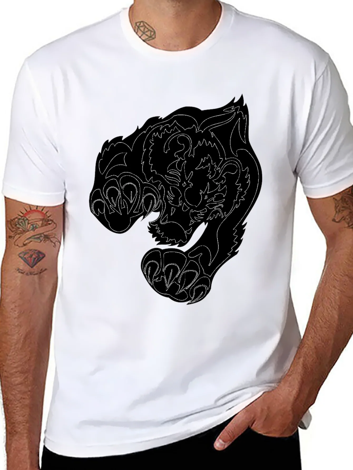 Black Tee with Fierce Tiger Graphic