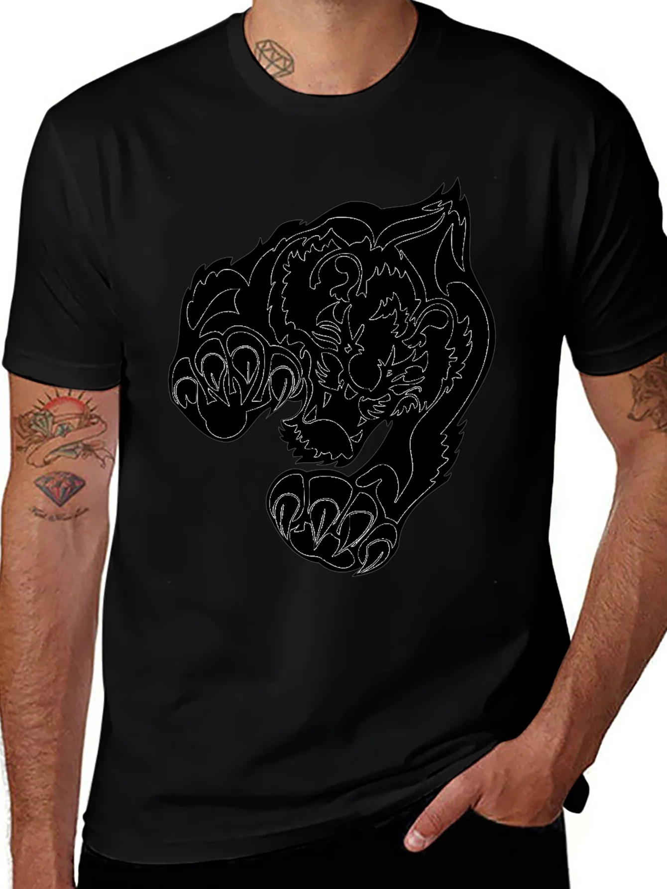Black Tee with Fierce Tiger Graphic