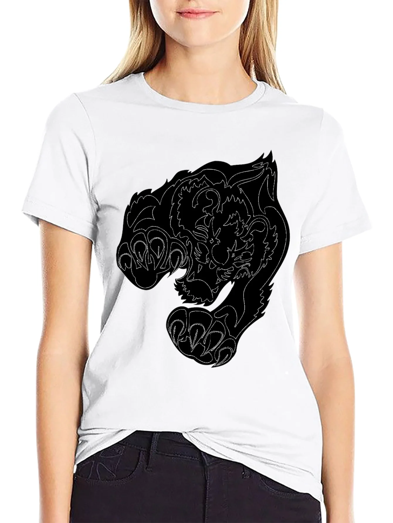 Black Tee with Fierce Tiger Graphic