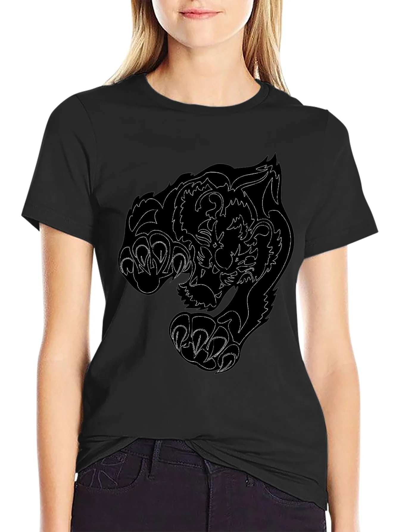 Black Tee with Fierce Tiger Graphic