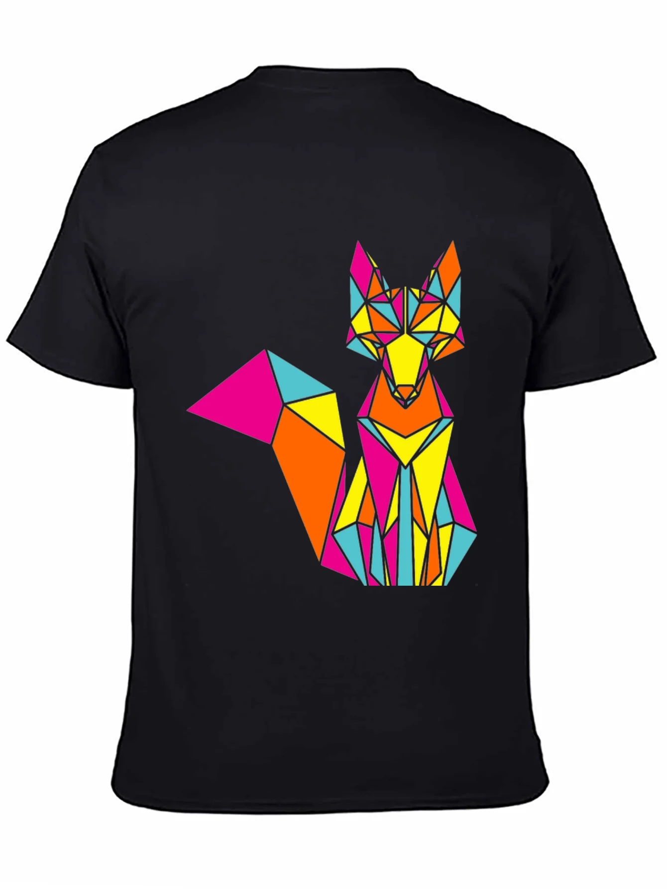 Geometric Fox Graphic Print Black T-Shirt