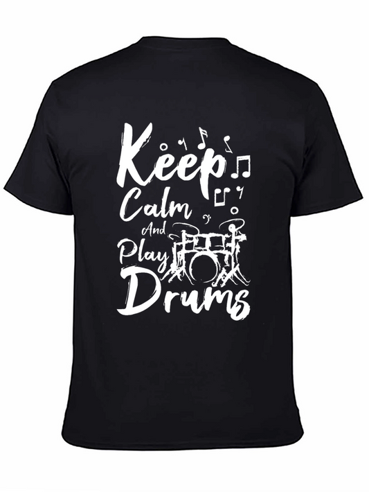 Keep Calm and Play Drums Black Graphic T-Shirt