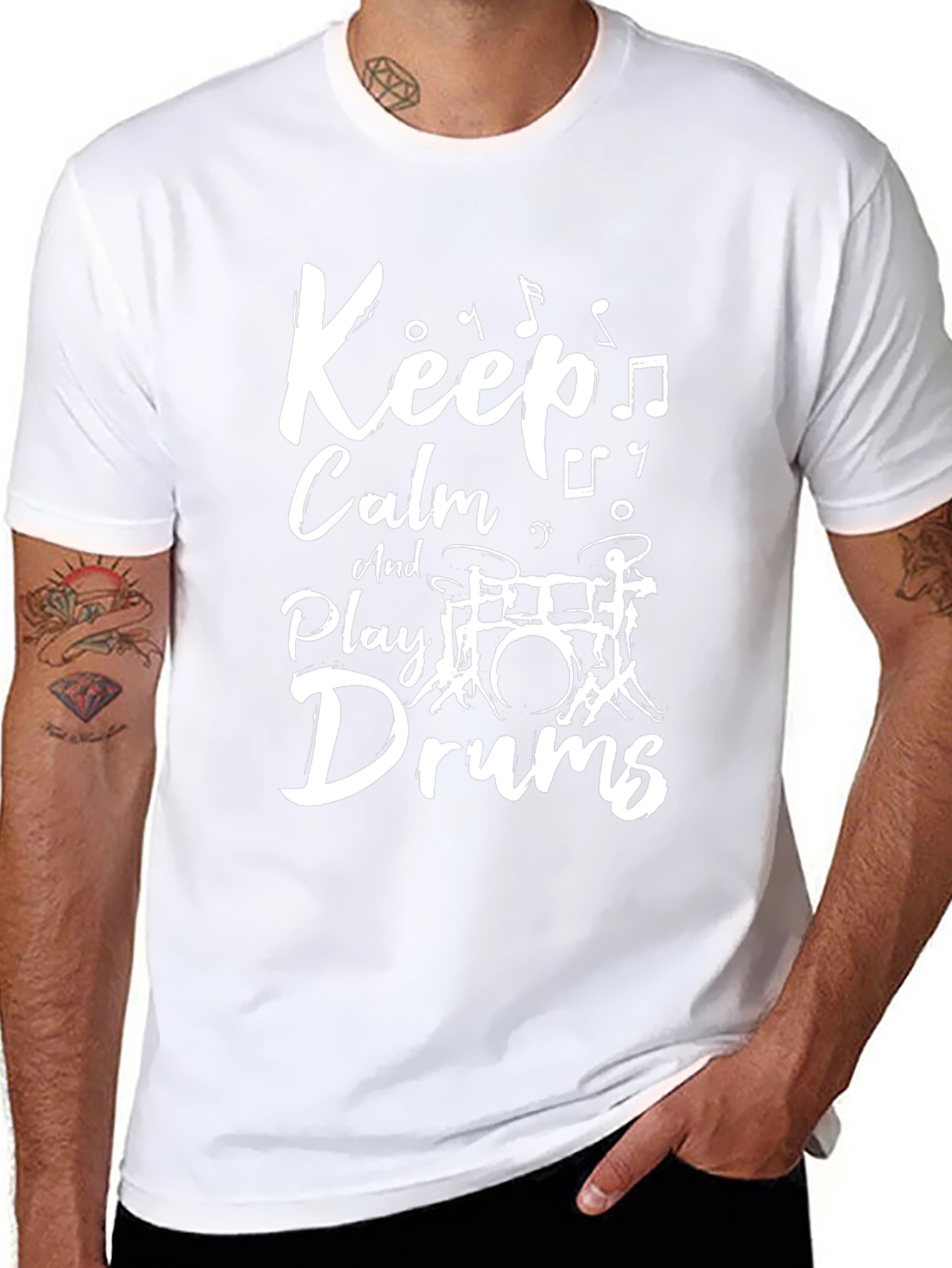 Keep Calm and Play Drums Black Graphic T-Shirt