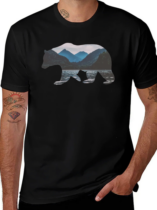 Bear Silhouette Mountain Lake Graphic Tee