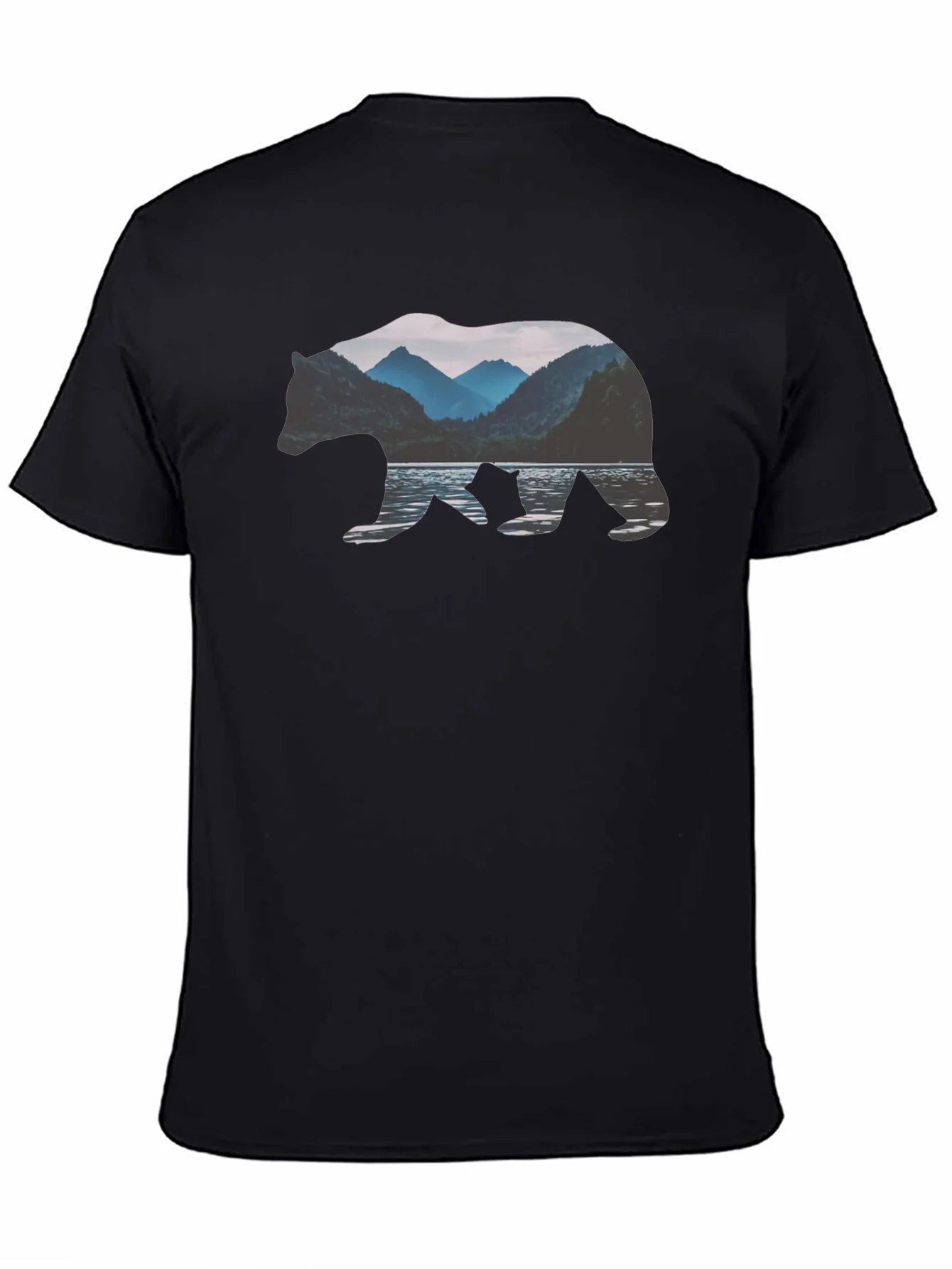 Bear Silhouette Mountain Lake Graphic Tee