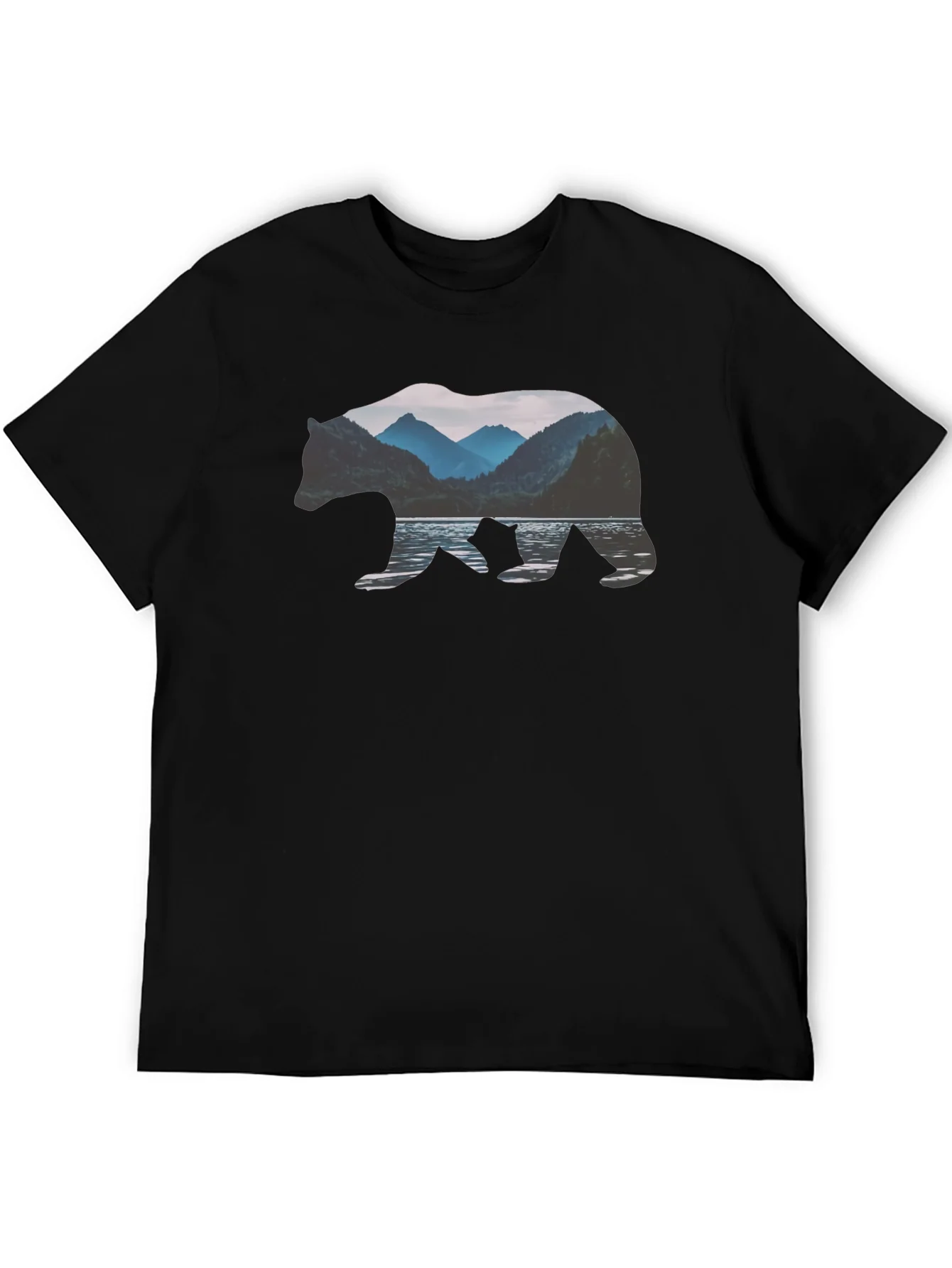 Bear Silhouette Mountain Lake Graphic Tee