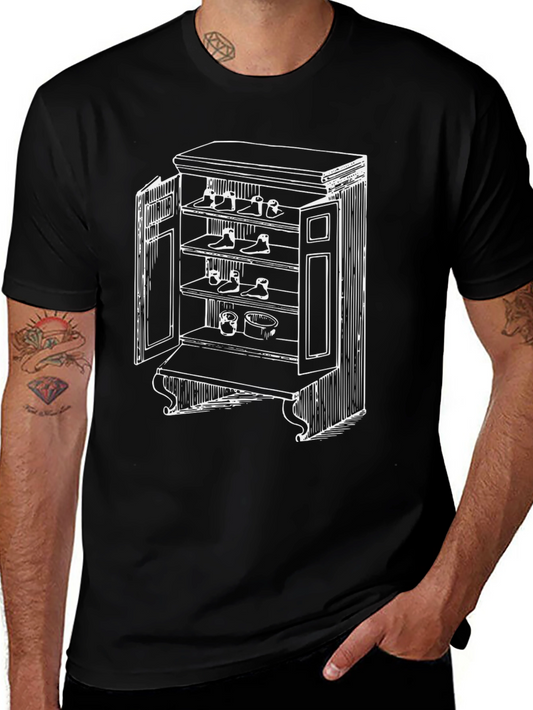 Black T-Shirt with Novelty Shoe Cupboard Design