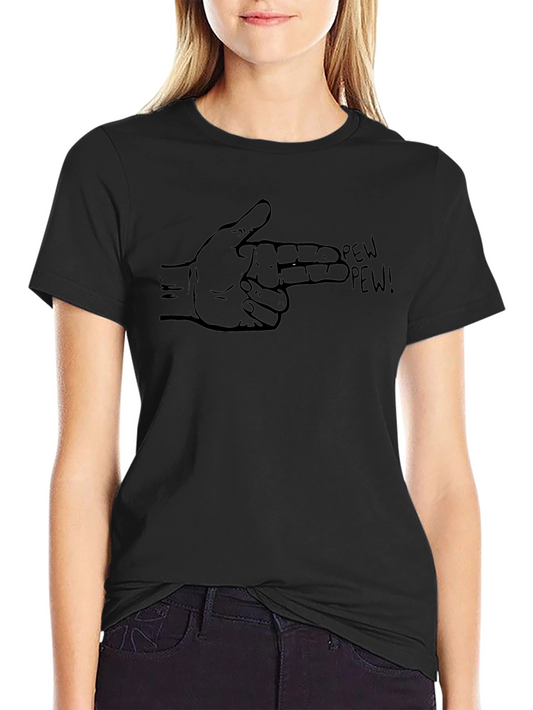 Pew Pew Hand Gesture Black T-Shirt