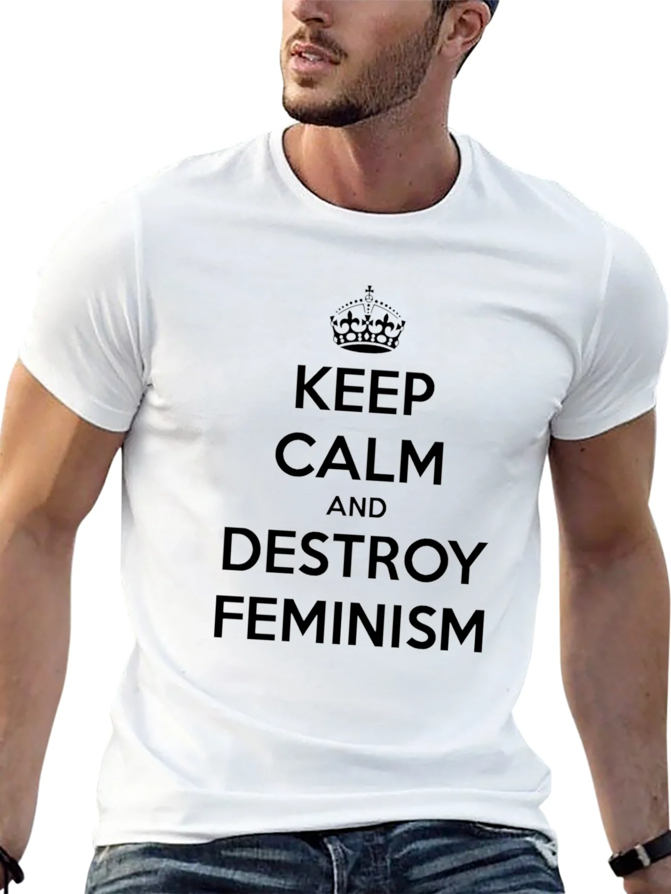 Keep Calm Destroy Feminism Graphic Tee - Black