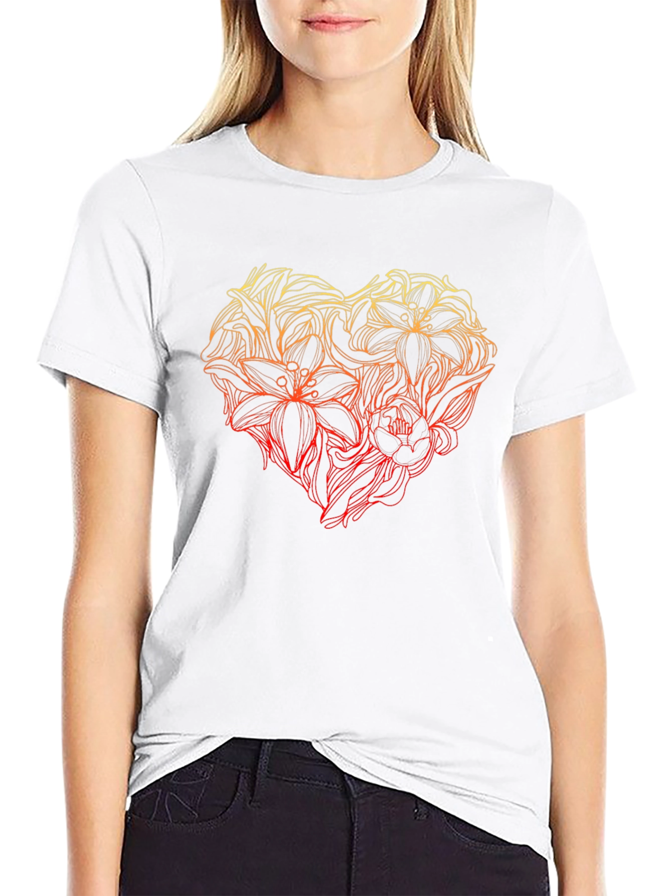 Floral Heart Graphic Tee - Black