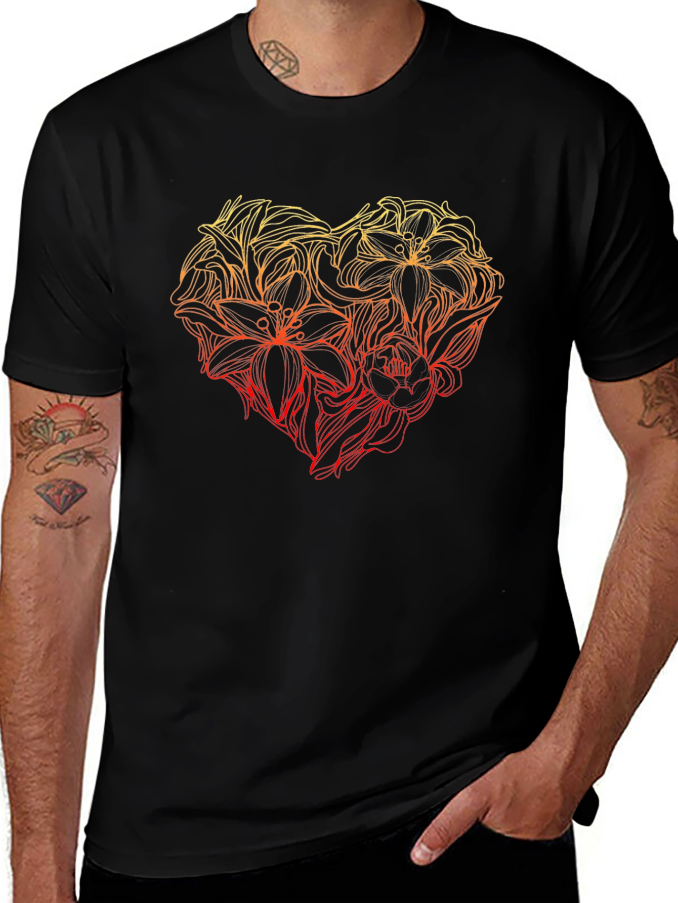 Floral Heart Graphic Tee - Black