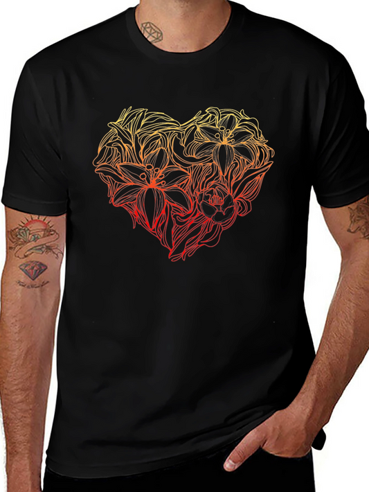 Floral Heart Graphic Tee - Black
