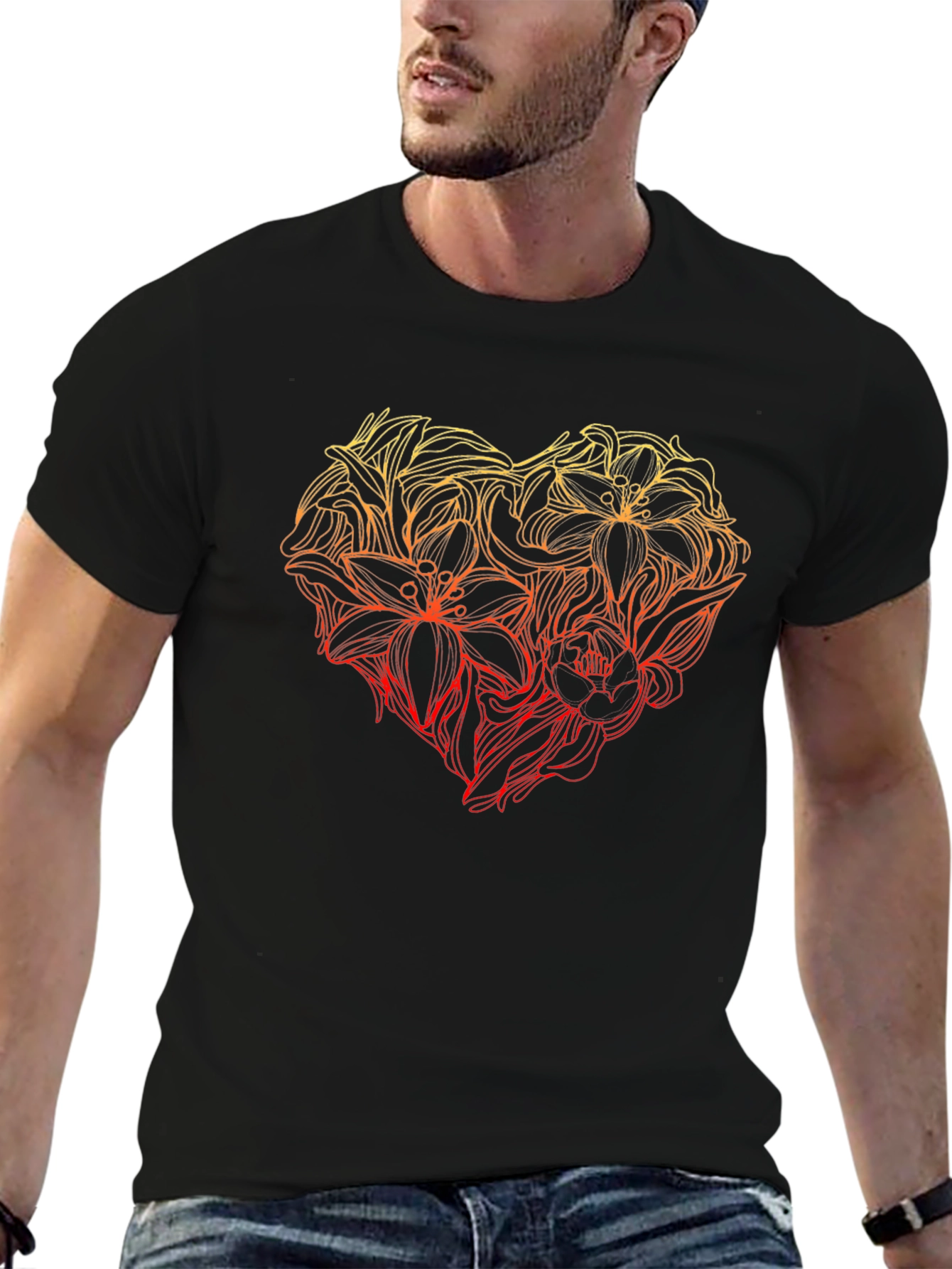 Floral Heart Graphic Tee - Black