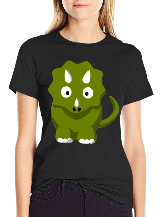 Cute Triceratops Graphic Tee - Black Cotton Comfort