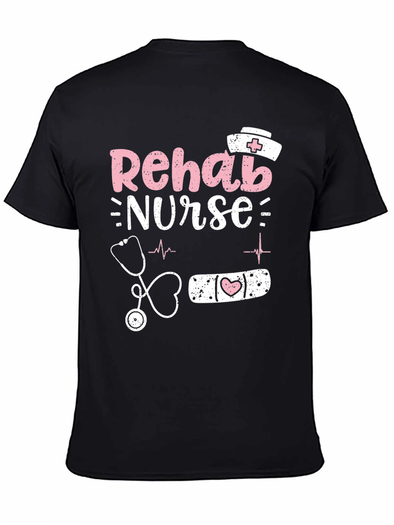 Rehab Nurse Graphic T-Shirt - Black Cotton Blend