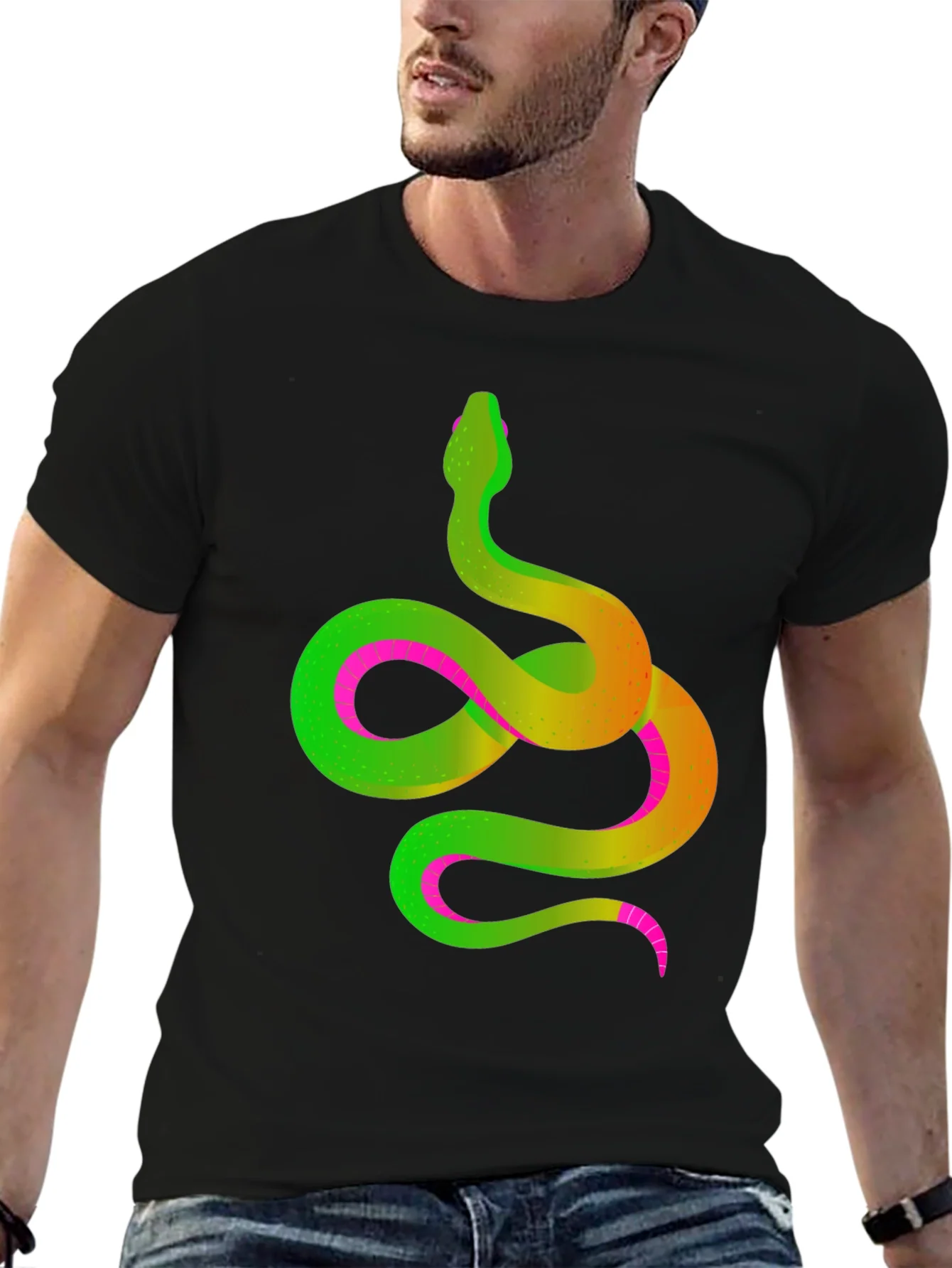 Neon Snake Graphic Tee - Mens Black T-Shirt