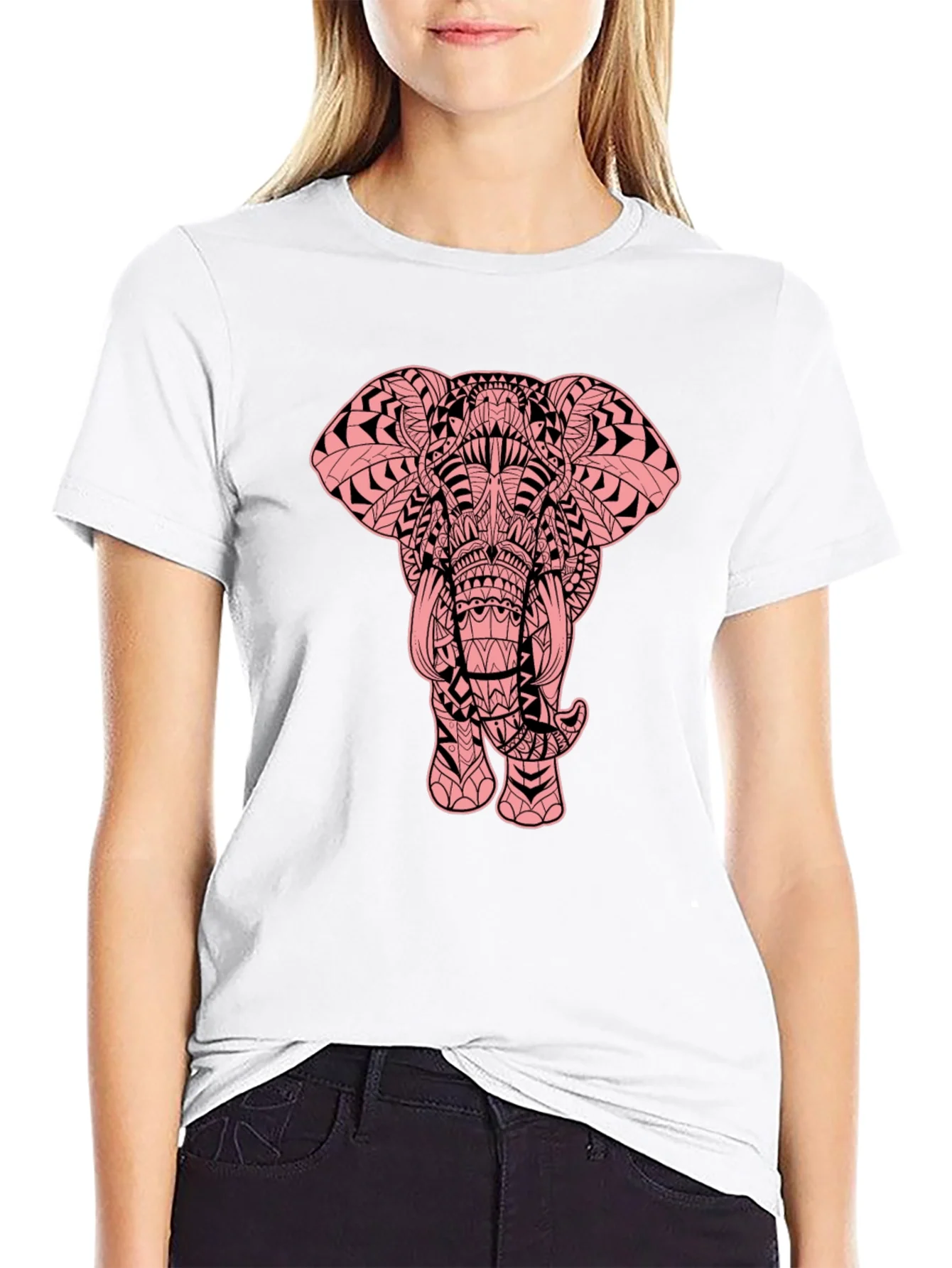 Elephant Graphic Print Black Tee